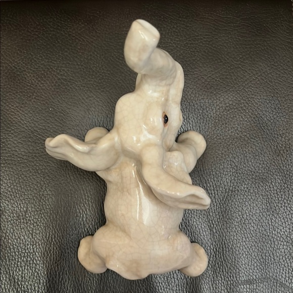 Vtg Elephant Crackle Glazed Ceramic Figurine Trunk Up - Picture 6 of 8